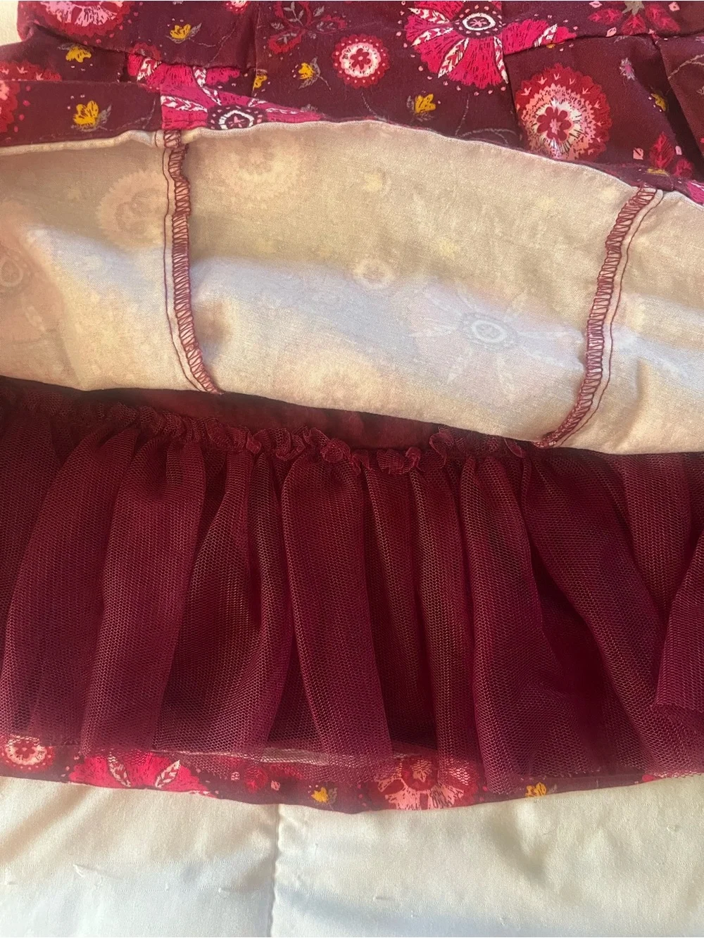 Girls Burgundy Floral Fit-and-Flare Dress with Pink Accents